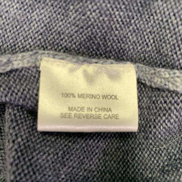 LENOR ROMANO Size L Blue Grey Cable Knit Merino Wool V-Neck Pullover - Picture 6 of 7